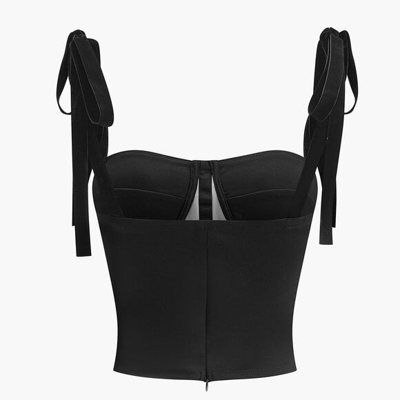 Commense Semi Sheer Y2K Dark Fairy Tied Mesh Cami Crop Top Black L - Picture 4 of 8